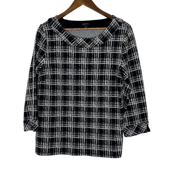 Talbots Sweaters - Talbots Sabrina Black Plaid 3/4 Sleeve Round Neck Pullover Sweater Size Large